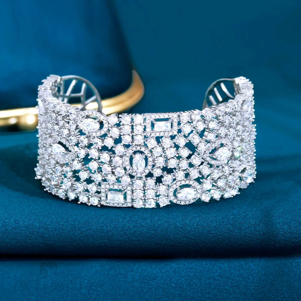 Wedding Jewelry - Cubic Zirconia Bridal Cuff Bracelet - Available in Silver and Gold