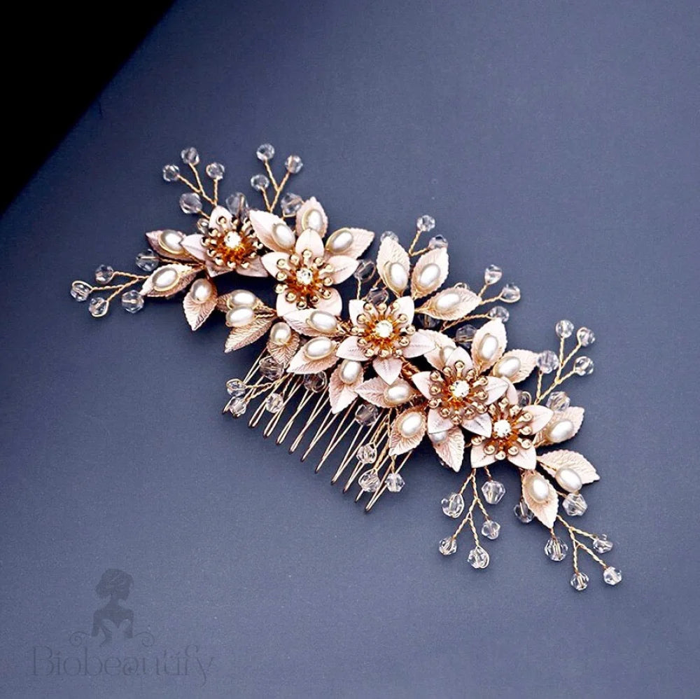 Martina Hair Comb With Pearls And Crystals - Gold Silver Options