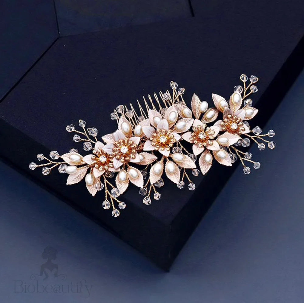 Martina Hair Comb With Pearls And Crystals - Gold Silver Options