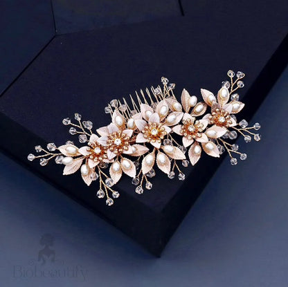 Martina Hair Comb With Pearls And Crystals - Gold Silver Options