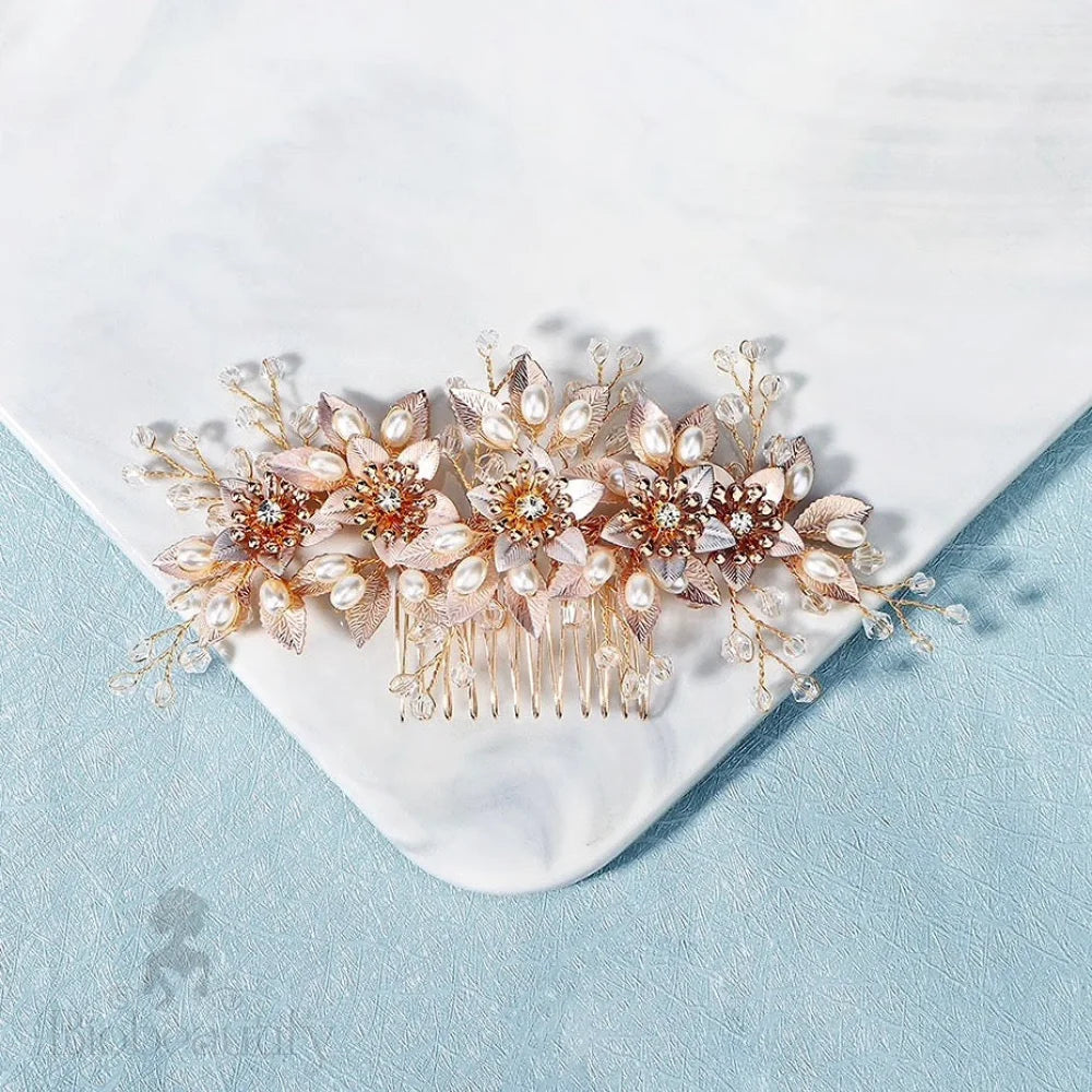 Martina Hair Comb With Pearls And Crystals - Gold Silver Options