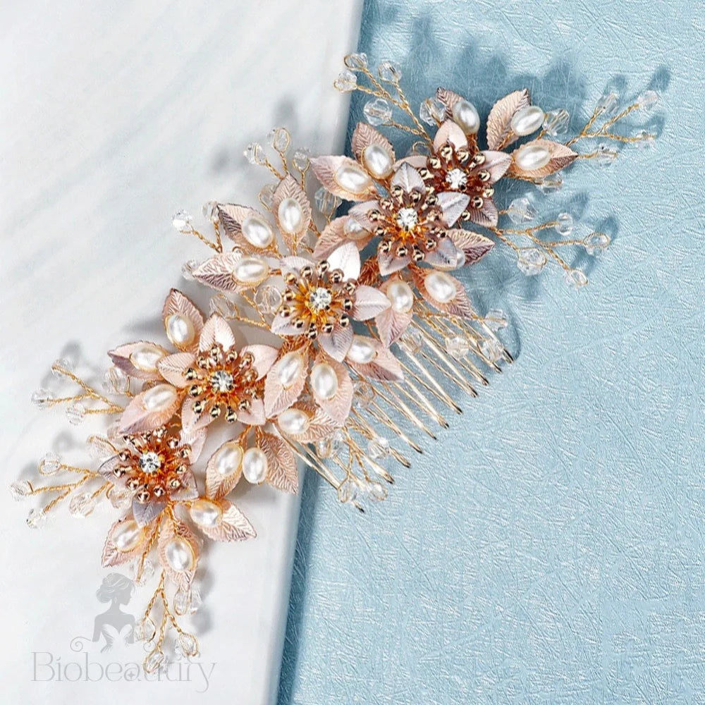 Martina Hair Comb With Pearls And Crystals - Gold Silver Options