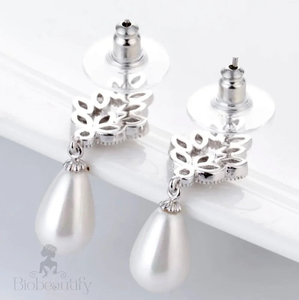 Matilda Pearl And Cz Bridal Earrings In Gold Silver Rose