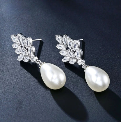 Matilda Pearl And Cz Bridal Earrings In Gold Silver Rose