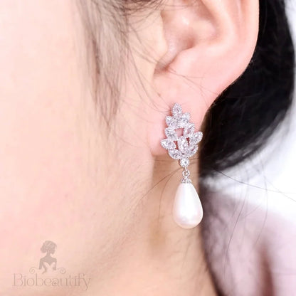 Matilda Pearl And Cz Bridal Earrings In Gold Silver Rose