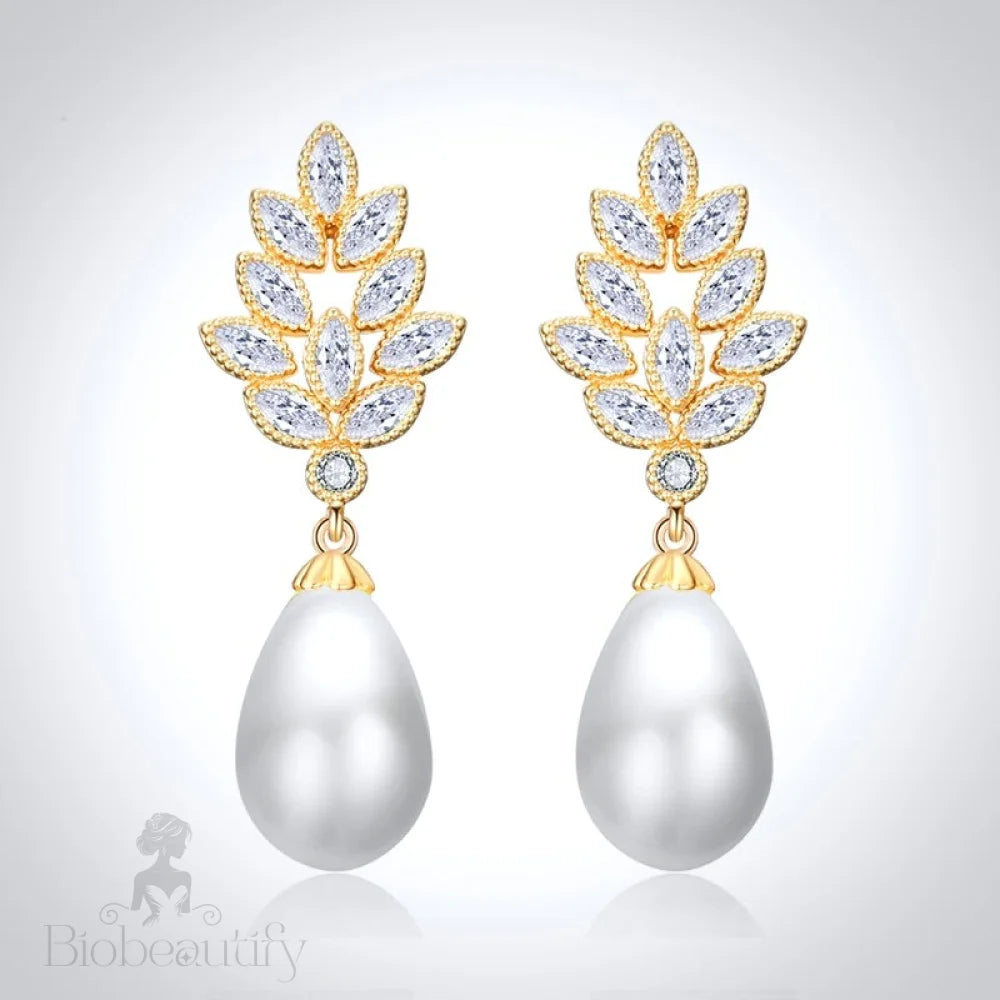 Matilda Pearl And Cz Bridal Earrings In Gold Silver Rose