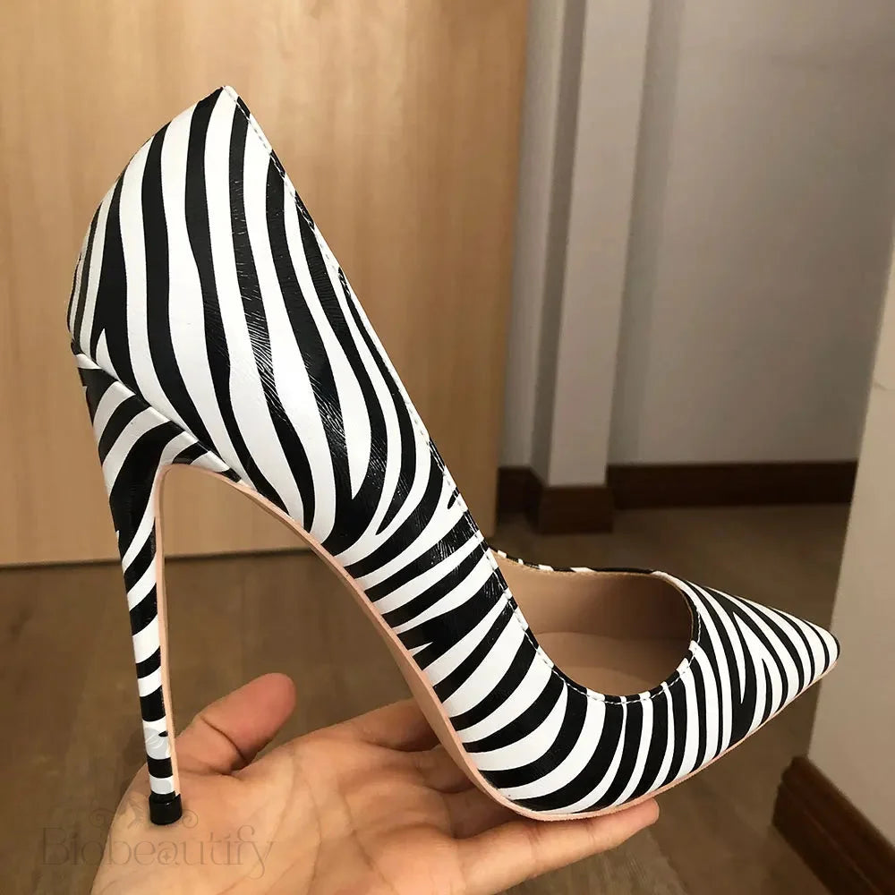 Matte Zebra Printed Women Pointed Toe Extremely High Heels