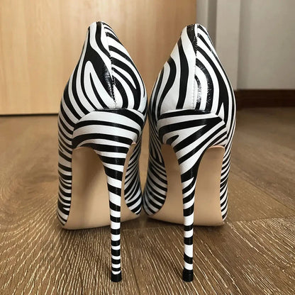 Matte Zebra Printed Women Pointed Toe Extremely High Heels