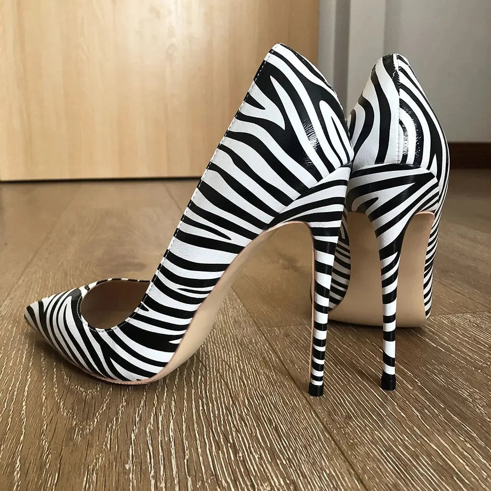 Matte Zebra Printed Women Pointed Toe Extremely High Heels