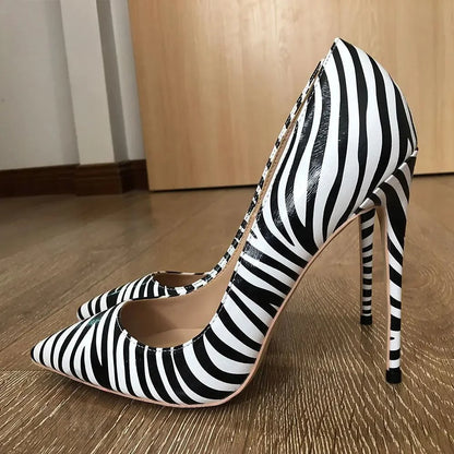 Matte Zebra Printed Women Pointed Toe Extremely High Heels