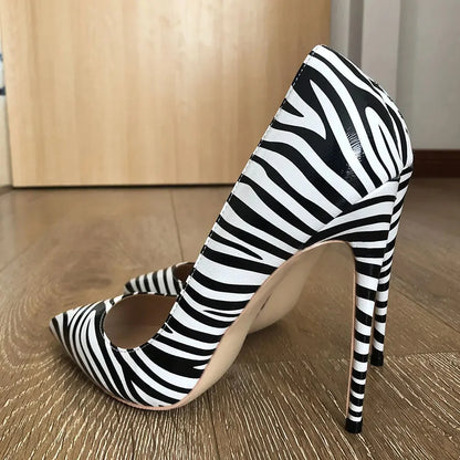 Matte Zebra Printed Women Pointed Toe Extremely High Heels