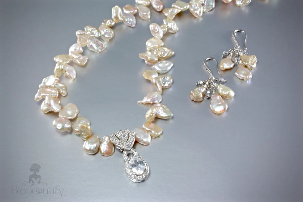 Maura Keshi Pearl And Cubic Zirconia Bridal Necklace Earring Set