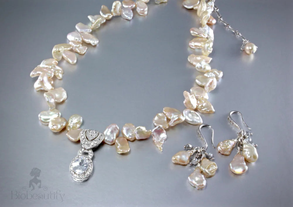 Maura Keshi Pearl And Cubic Zirconia Bridal Necklace Earring Set