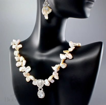 Maura Keshi Pearl And Cubic Zirconia Bridal Necklace Earring Set