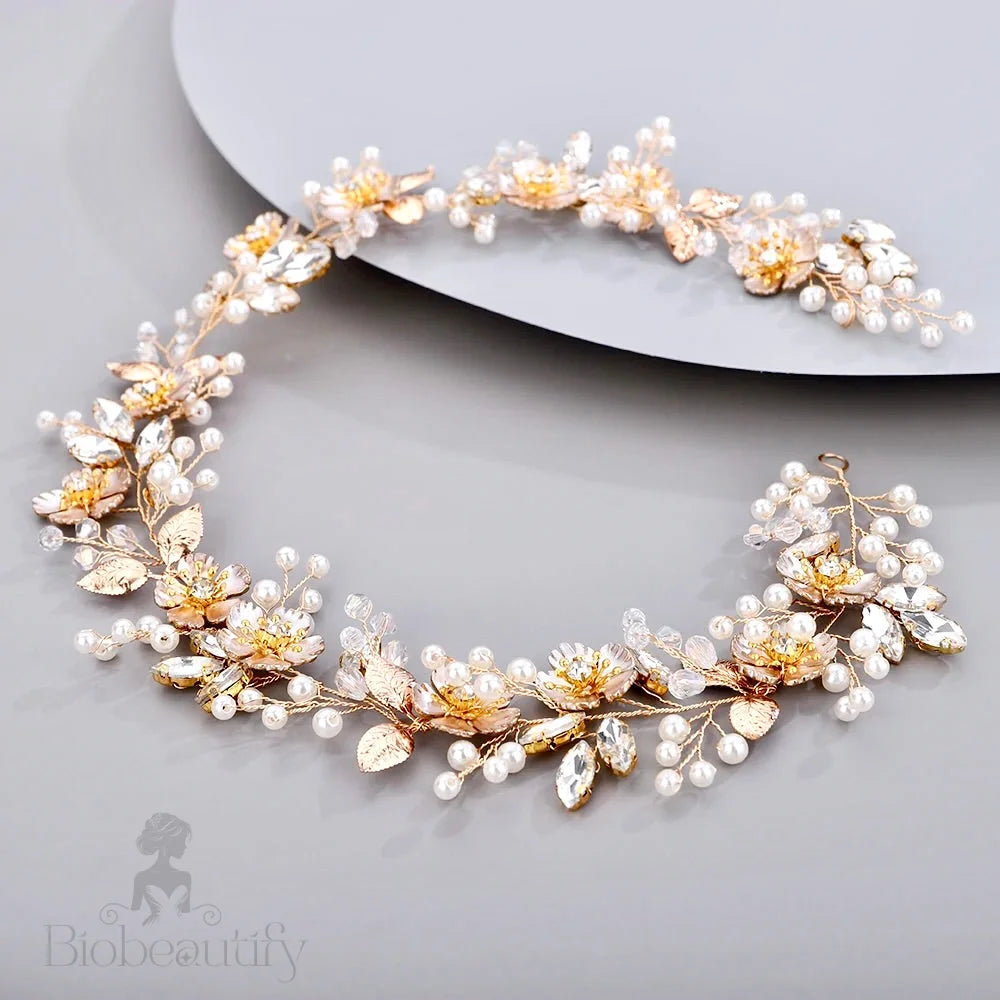 Maven Pearl Crystal Bridal Headband Silver Gold Options