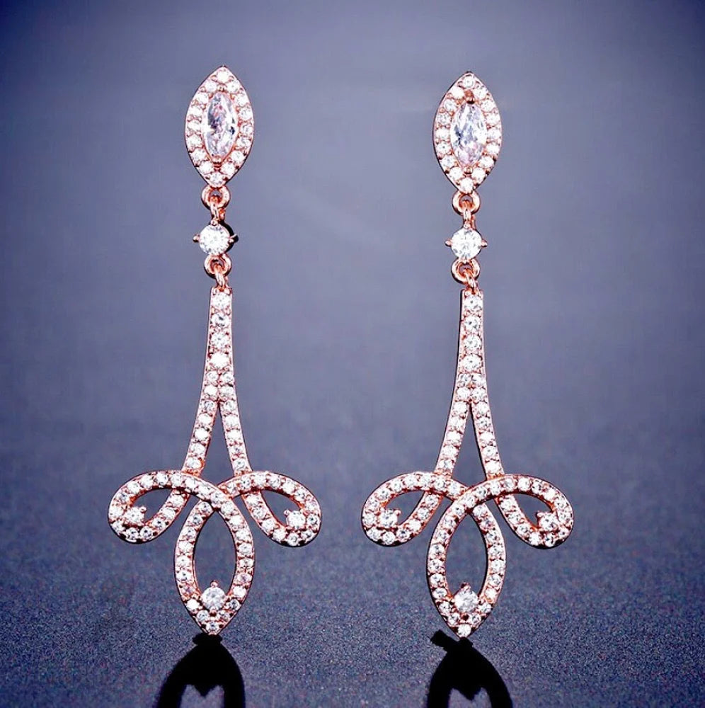 Wedding Jewelry - Cubic Zirconia Bridal Earrings - Available in Silver and Rose Gold