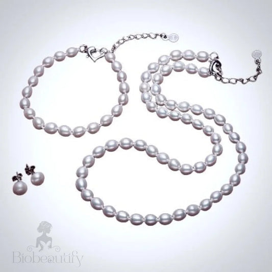 Maybelle Natural Freshwater Pearl Bridal Jewelry Set 3 Pieces