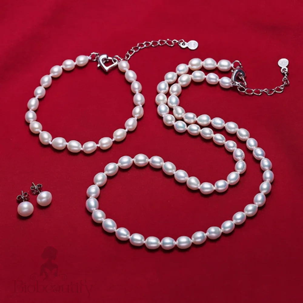 Maybelle Natural Freshwater Pearl Bridal Jewelry Set 3 Pieces