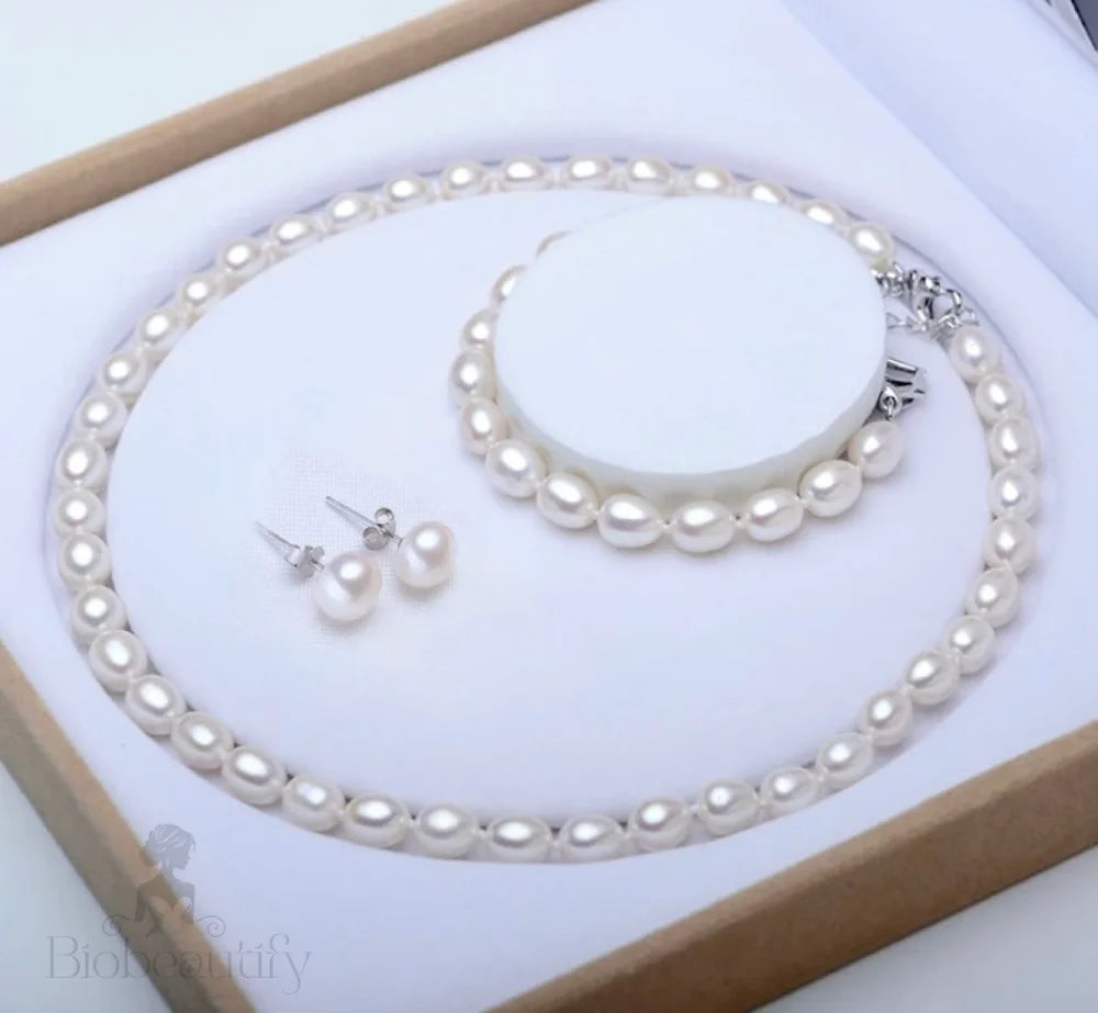 Maybelle Natural Freshwater Pearl Bridal Jewelry Set 3 Pieces