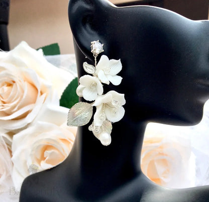 Mckenna Ceramic Floral Bridal Hair Comb And Earring Set - Gold Silver Options Available