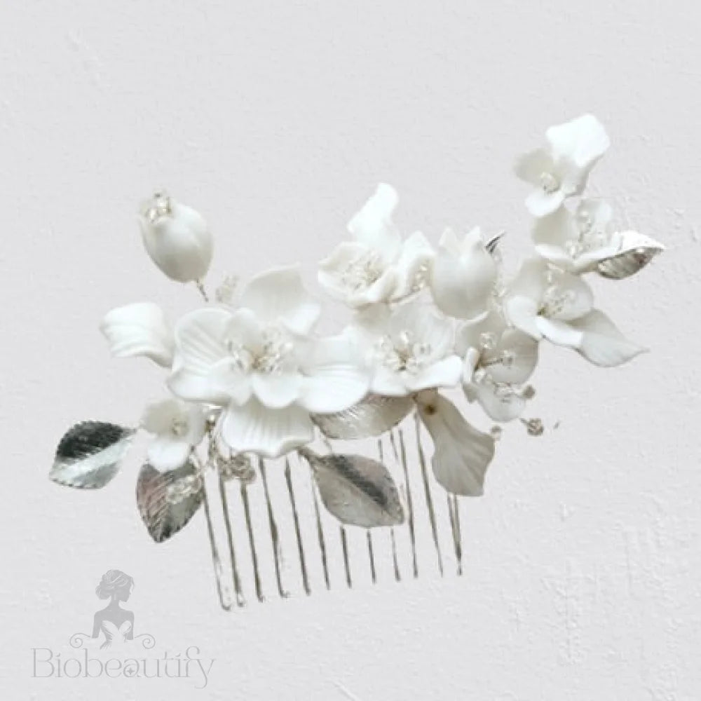 Mckenna Ceramic Flowers Bridal Hair Comb - Gold And Silver Options