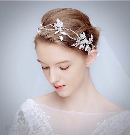 Melanie Silver Pearl Crystal Bridal Headband