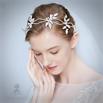 Melanie Silver Pearl Crystal Bridal Headband