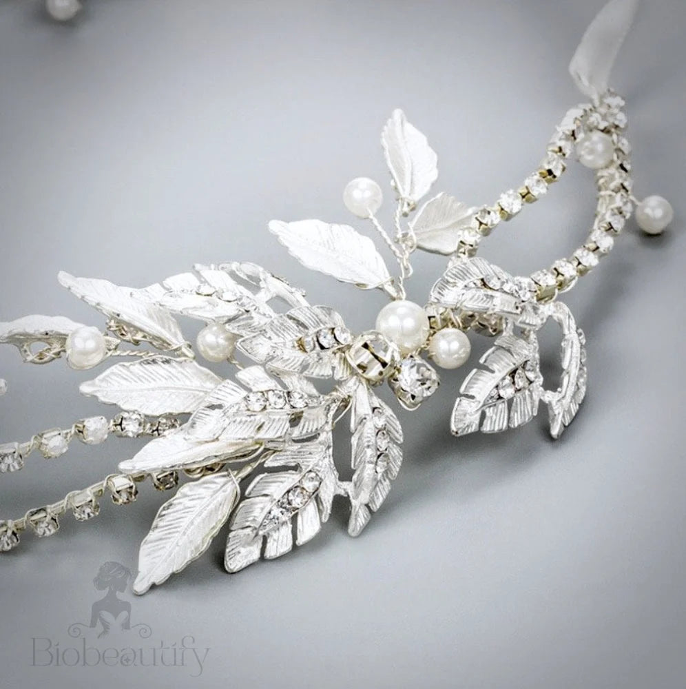 Melanie Silver Pearl Crystal Bridal Headband