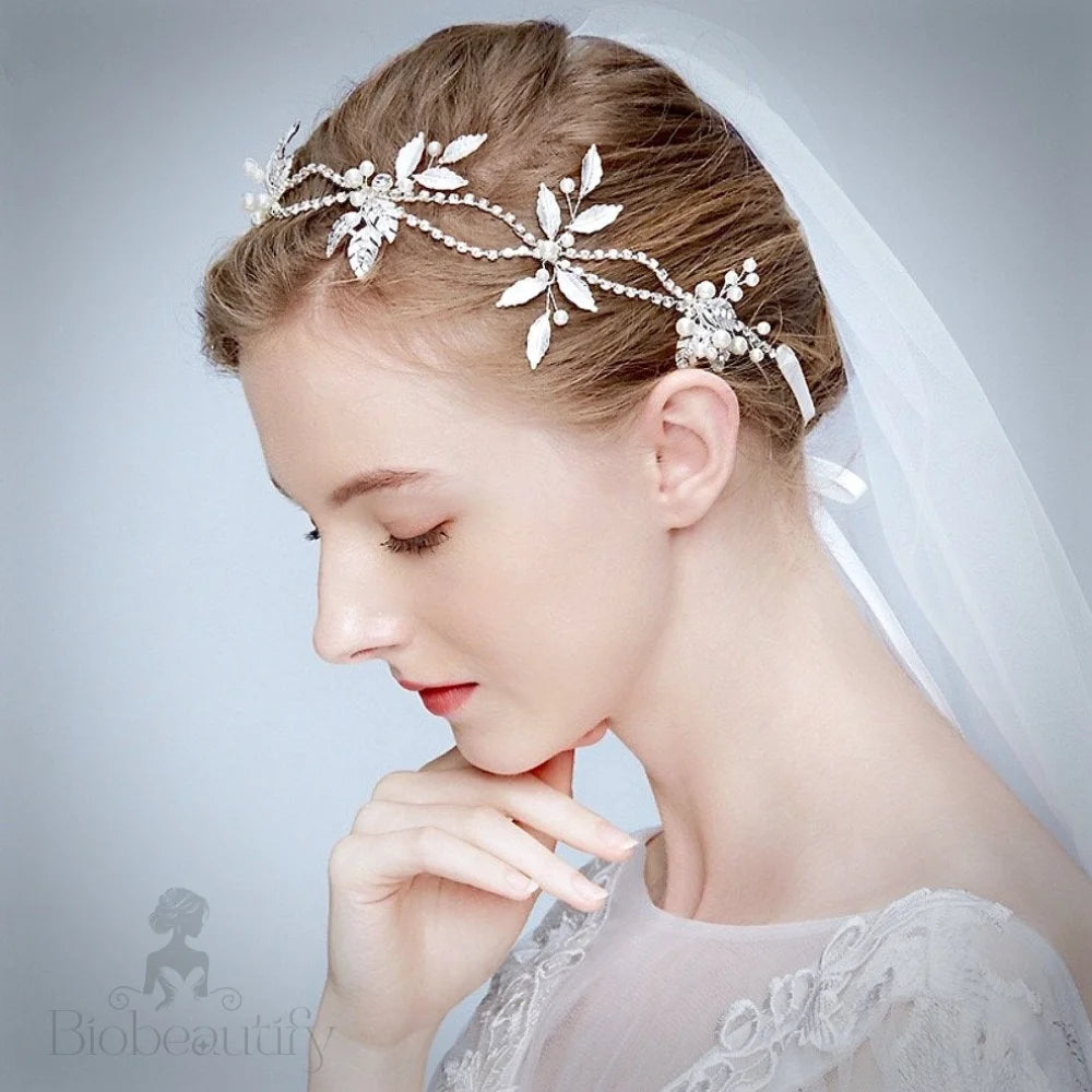 Melanie Silver Pearl Crystal Bridal Headband