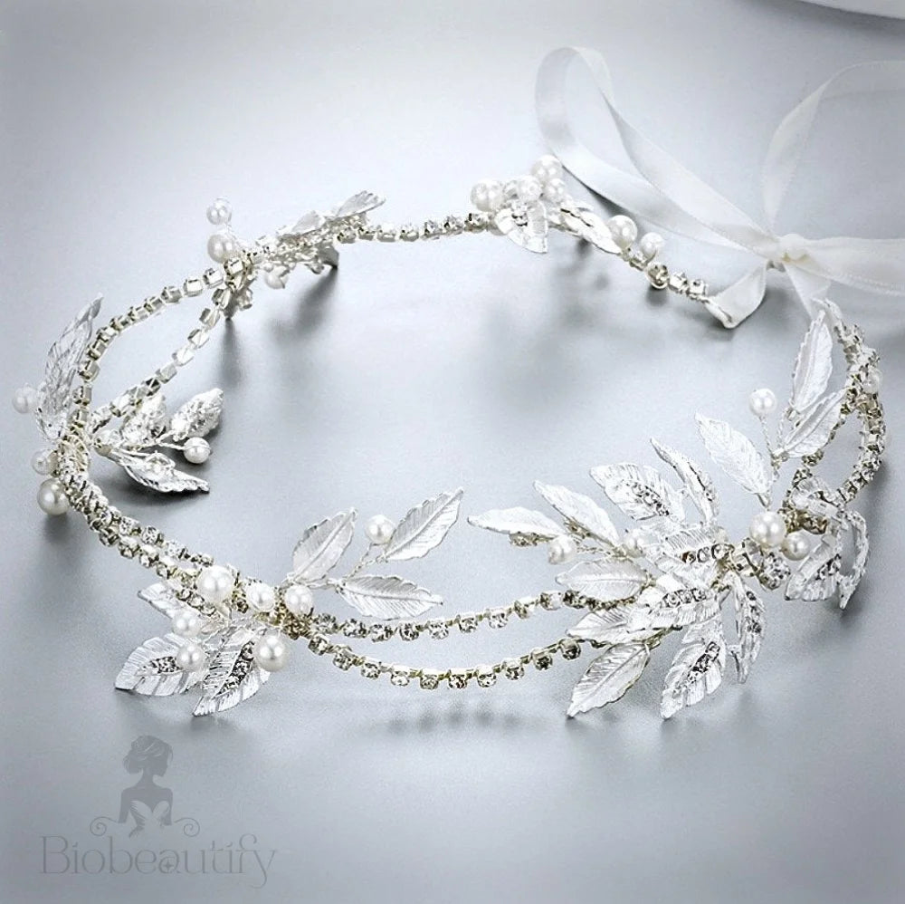 Melanie Silver Pearl Crystal Bridal Headband