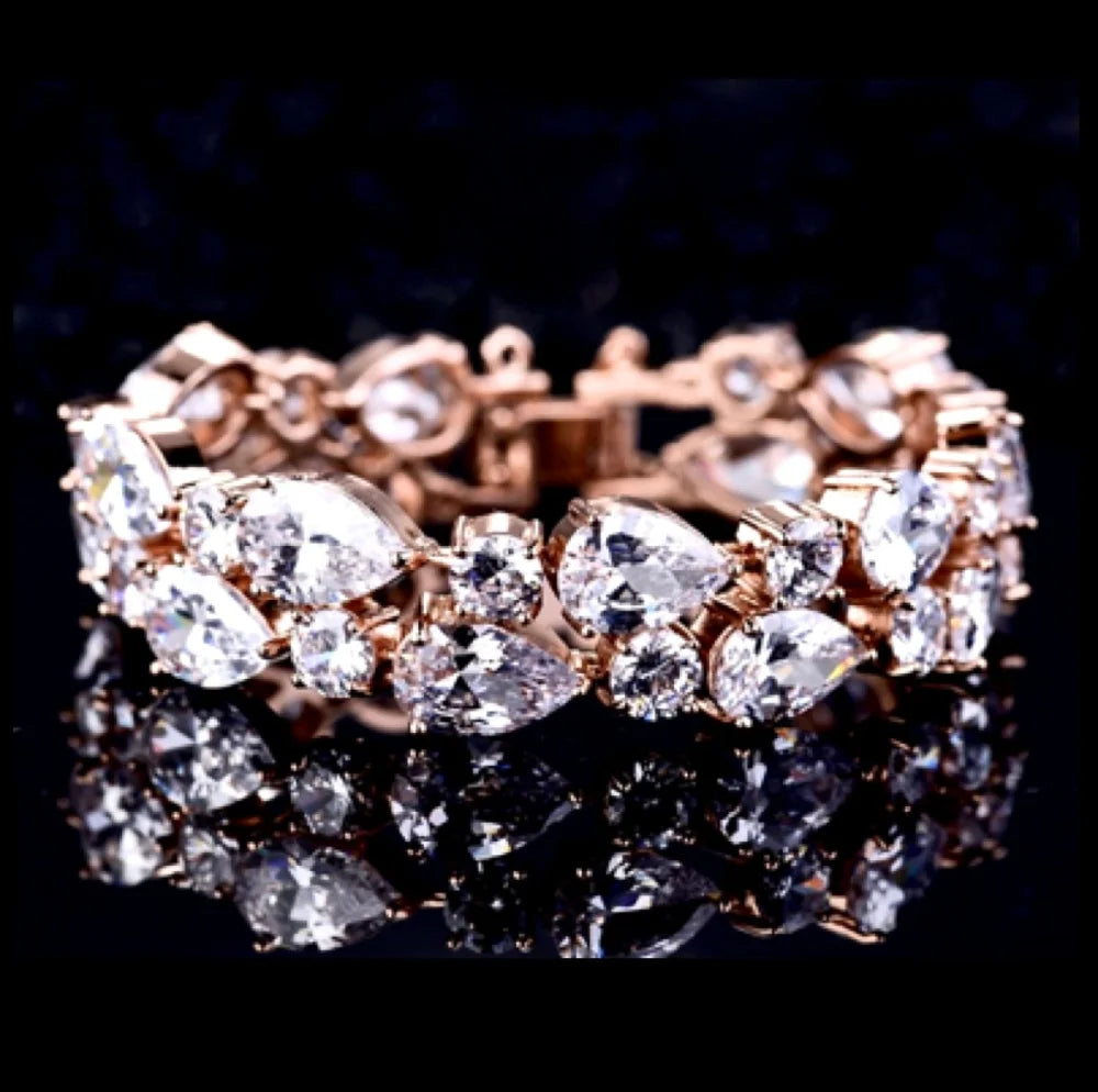 Wedding Jewelry - Cubic Zirconia Bridal Bracelet - Available in Silver and Rose Gold