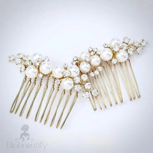 Wedding Hair Accessories - Pearl Bridal Hair Comb Set of 2 - Available in Gold and Silver