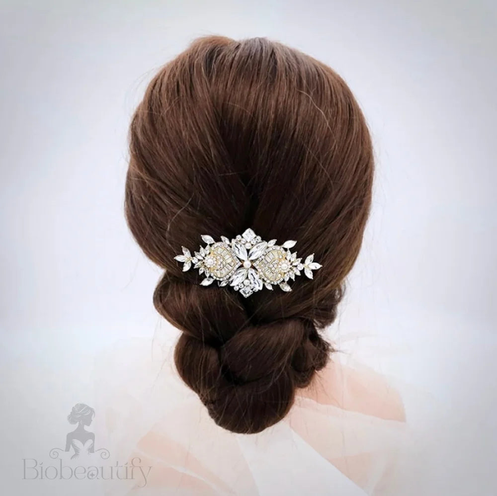 Merida Bridal Hair Comb With Pearls And Crystals In Gold Silver