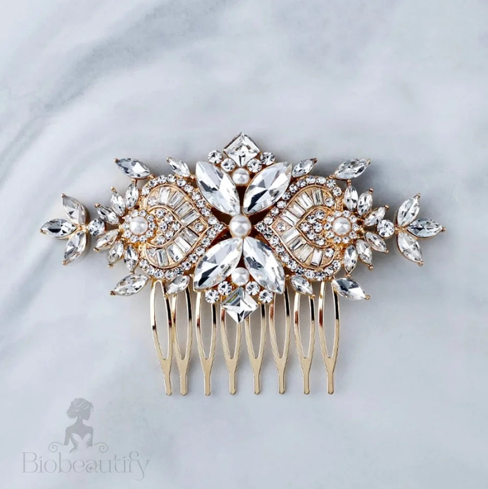 Merida Bridal Hair Comb With Pearls And Crystals In Gold Silver