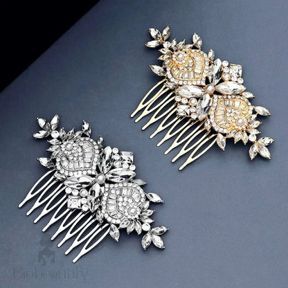 Merida Bridal Hair Comb With Pearls And Crystals In Gold Silver