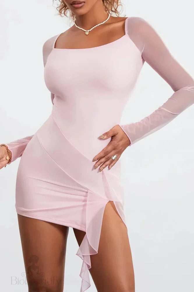 Mesh Long Sleeve Backless Mini Dress