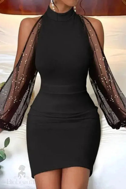 Mesh Sequin Bodycon Mini Dress