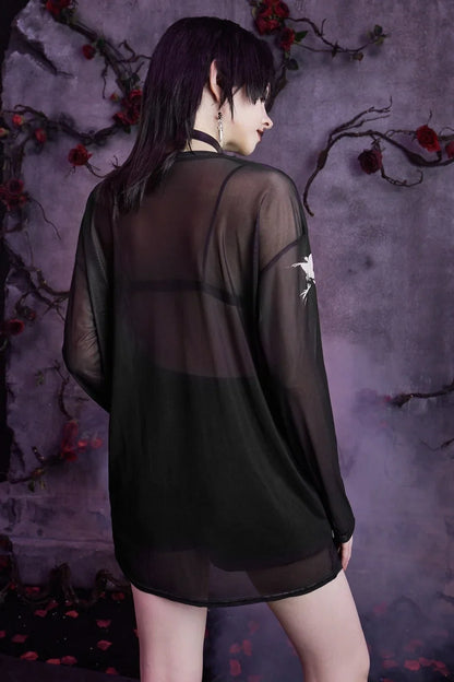 Mesh Skeleton Print Gothic T-Shirt