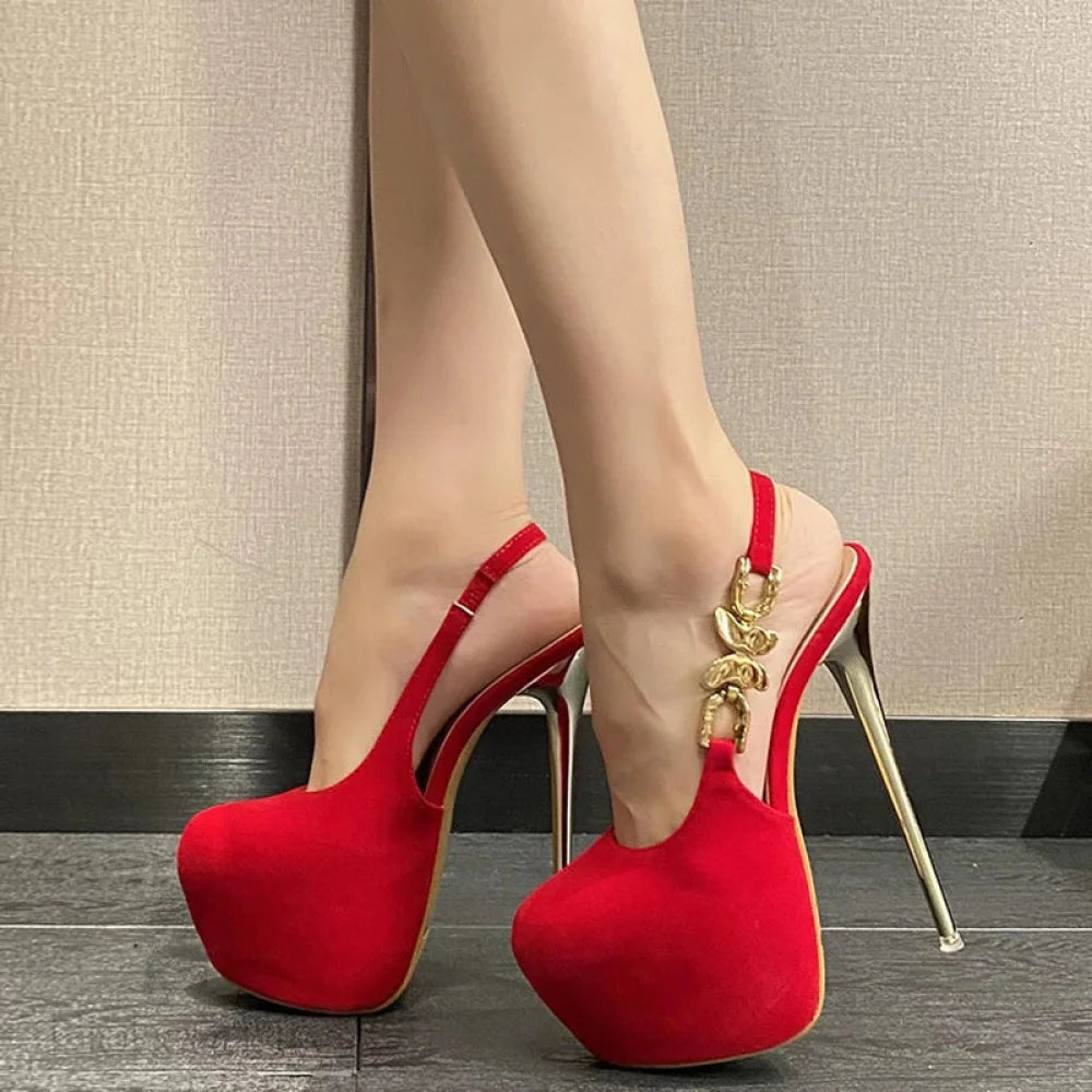 Metal Butterfly Chain Back Strap High Heels