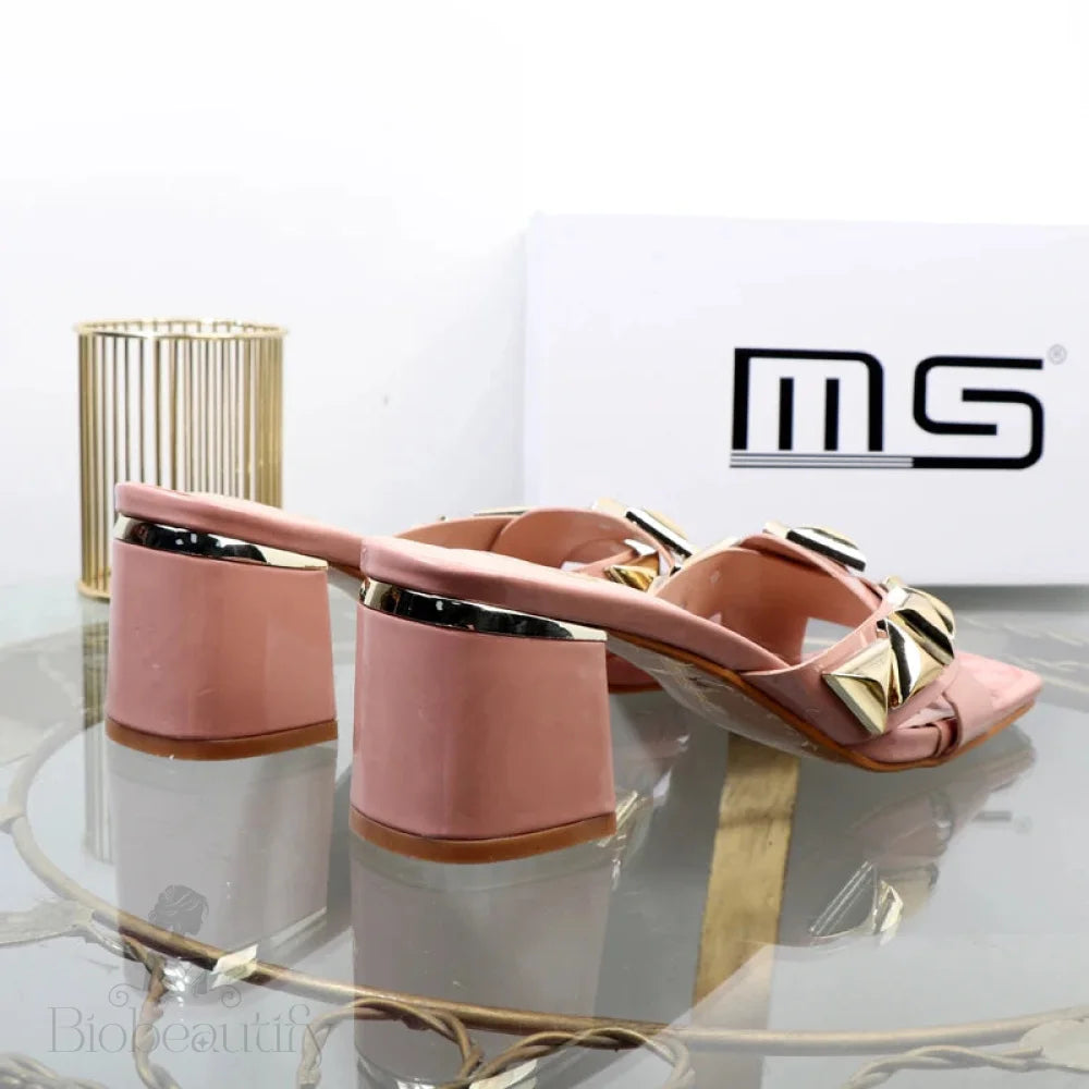 Metal Decorative Willow Nails Open Toe Sandals With 7Cm Thick Heels