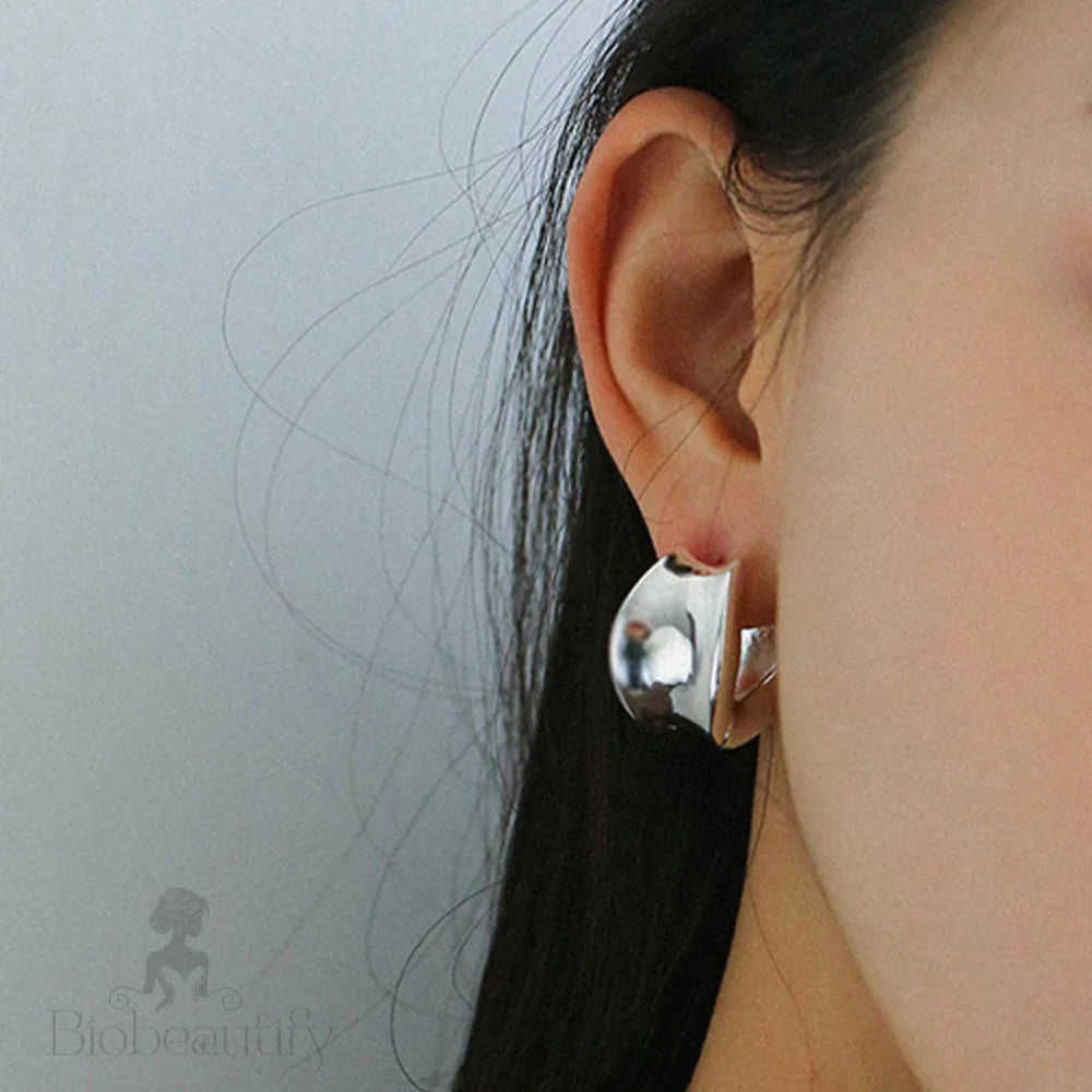 Metal Finish Polished Hinge Chunky Concave Hoop Earrings