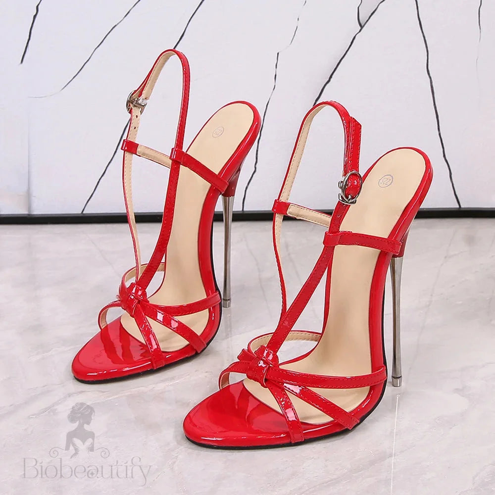 Metal Heel Strappy Stiletto Sandals For Women 16Cm High Summer Style