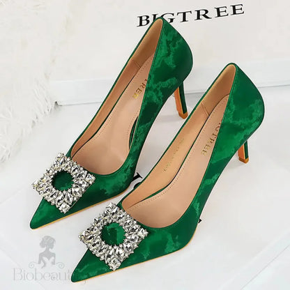 Metal Rhinestone Women Pumps With Kitten High Heels For Luxury Banquets - 7.5 Cm