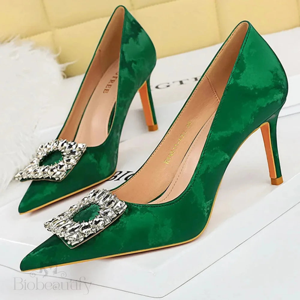 Metal Rhinestone Women Pumps With Kitten High Heels For Luxury Banquets - 7.5 Cm