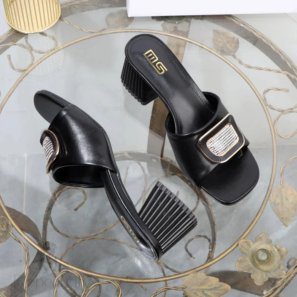 Metal Square Buckle Slippers For Plus Size Women Perfect Summer