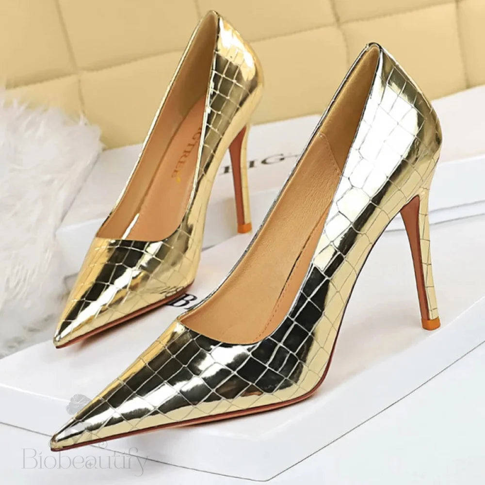 Metal Stone Pattern Woman Pumps High Heels For Wedding - Quality