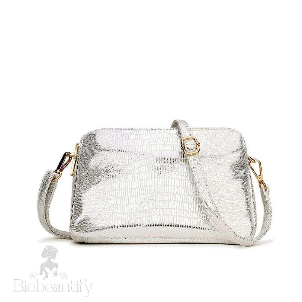 Metallic Animal Pattern Double Zip Crossbody Bag Silver One Size /