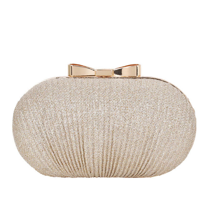 Gold Ruched Mini Clutch Bag With Metallic Bowknot Trim One Size /