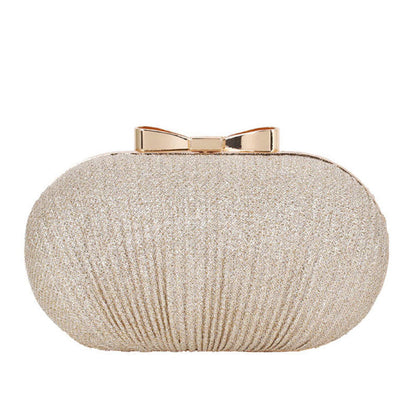 Gold Ruched Mini Clutch Bag With Metallic Bowknot Trim One Size /