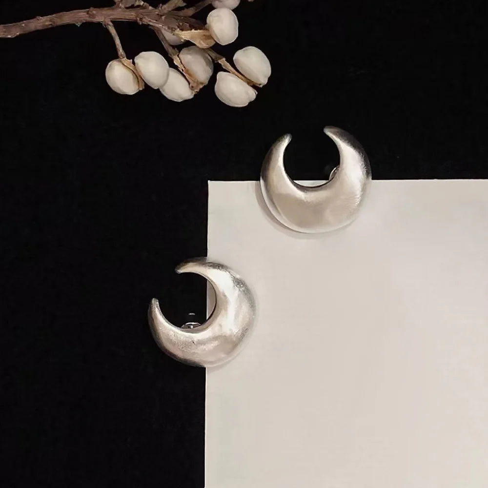 Metallic Brushed Satin Crescent Moon Studs